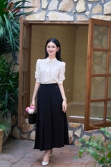 14176 - Áo tơ vân tencel, cổ cách điệu nơ
