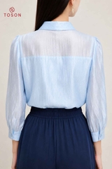 14176 - Áo tơ vân tencel, cổ cách điệu nơ