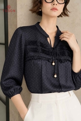 14181 - Áo lụa chấm bi, ngực xếp ly