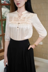 14181 - Áo lụa chấm bi, ngực xếp ly