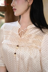 14181 - Áo lụa chấm bi, ngực xếp ly