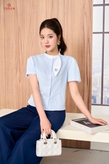 13133 - Áo croptop thô kẻ, cổ phối nơ