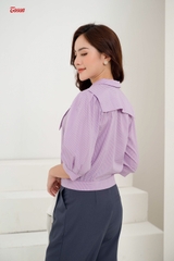 14571P52 - Áo sơ mi thô ô hồng tím, cổ đức V đính nơ - Limitted.