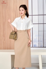 15138W96 - Áo cổ đức thô lụa trắng tay dơi