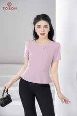 14797P63 -Áo peplump hồng xước nhật, cổ chiết ly