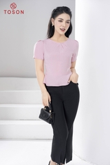 14797P63 -Áo peplump hồng xước nhật, cổ chiết ly