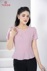 14797P63 -Áo peplump hồng xước nhật, cổ chiết ly