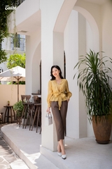 23013Z02 - Quần baggi nâu, cạp trang trí khuyên cá tính..