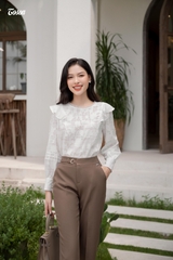 22033N62 - Quần nâu cafe tuyp si dáng côn đứng, cạp phai đai lệch.