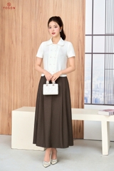 13113K96 - Áo linen kem kẻ cổ sen