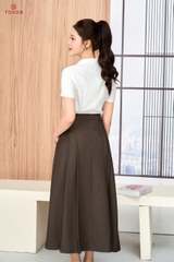 13113K96 - Áo linen kem kẻ cổ sen