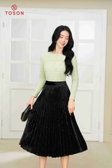17556X63 - Áo len xanh, ngực cách điệu nơ,.