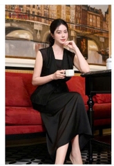B1427B66 - Bộ đen: áo tơ khoác+ Đầm lụa 2 dây