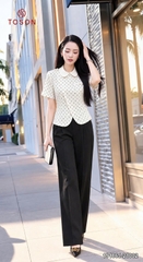 19186J66 - Áo croptop cổ sen kem chấm bi