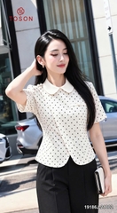 19186J66 - Áo croptop cổ sen kem chấm bi