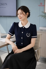 19139T66 - Áo đờ mi xanh than cổ phối trắng