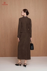 B8364N65 - Bộ nhung nâu phối da: Vest + C.váy