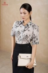 14062 - Áo tay lỡ, tơ hoa hồng, nền đen