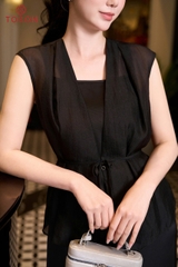 B1427B65 - Bộ đen: áo tơ khoác+ Đầm lụa 2 dây (limitted)