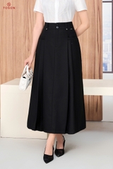 33066D66 - Chân váy xòe đũi đen bổ túi xếp ly