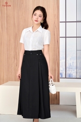 33066D66 - Chân váy xòe đũi đen bổ túi xếp ly