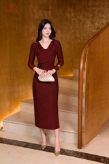 49120D65 - Đầm cổ đổ bling bling đỏ kim tuyến