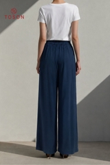 21052T66 - Quần linen xanh than, cạp xếp mí