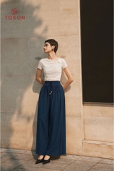21052T66 - Quần linen xanh than, cạp xếp mí