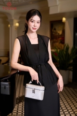 B1427B66 - Bộ đen: áo tơ khoác+ Đầm lụa 2 dây