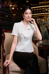 19140W96 - Áo ký giả trắng đũi nhật, cổ tạo nơ