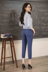 23028X61 - Quần xanh gấu xẻ v, cạp trang trí khuyên đính đá - trượt hàn.