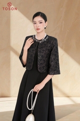 82021 - Áo khoác ngắn gấm lông thêu hoa