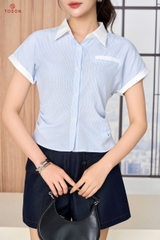 13078 - Áo thô đũi kẻ nhún eo 2 bên