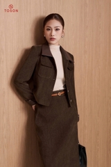 B8364N65 - Bộ nhung nâu phối da: Vest + C.váy