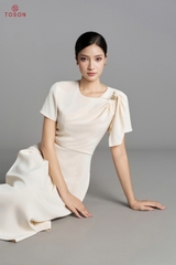 44268 - Đầm vai lệch, phối nơ vai