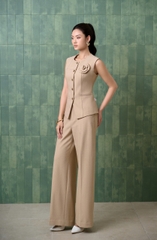 B1245N95 - Bộ gile nâu text vân: Áo đinh hoa + Q suông