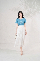 AP117 - Áo cotton vàng phối trắng in hoa hồng