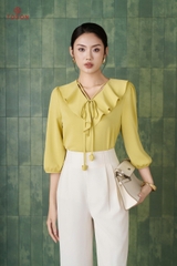 14013 - Áo lụa cổ xếp bèo, buộc nơ