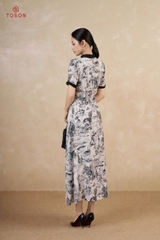 43084 - Đầm xòe lụa silk họa tiết hoa đen