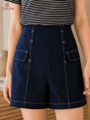 27006T06 - Quần soóc denim xanh than diễu chỉ trắng