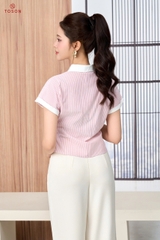 13078 - Áo thô đũi kẻ nhún eo 2 bên