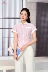 13078 - Áo thô đũi kẻ nhún eo 2 bên