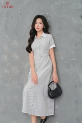 46074K65 - Đầm xòe linen kẻ đen trắng new