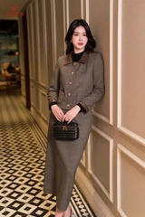 B8311K95 - Bộ umi kẻ phối da (Áo vest + CV)