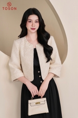 82021 - Áo khoác ngắn gấm lông thêu hoa