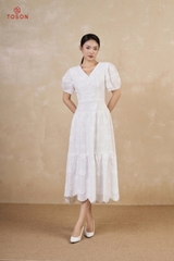 42091W95 - Đầm xòe thô boi trắng dệt họa tiết