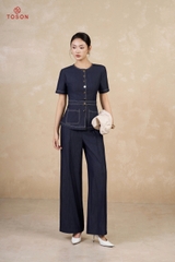 JBQ03X65 - Bộ denim diễu chỉ trắng: Áo dài + Q suông