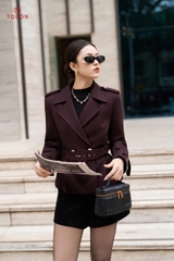 94006Y95 - Áo khoác dáng ngắn, dạ pha lê màu vang chát