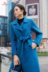 99001X34 - Áo dạ lông cừu xanh dài tay đính, thắt đai eo