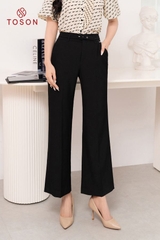 28011B94 - Quần đen ống vẩy nhẹ, cạp thắt đai - trượt hàn